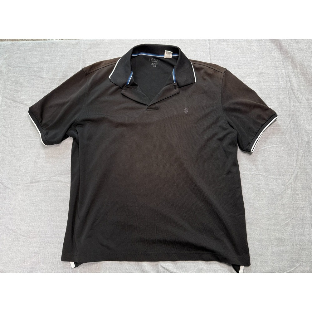 Izod Performance Mens L Black Polo Shirt Short Sleeve Moisture Wicking Golf